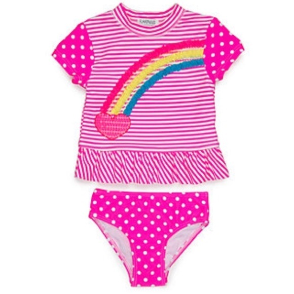 ❤️ 🆕 FLAPDOODLES Heart Rainbow Rash Guard Set Size 18M - Picture 1 of 9
